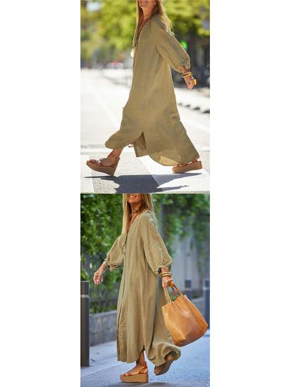 New Women's Cotton Linen Long Sleeve Cardigan Dress for Autumn and Winter