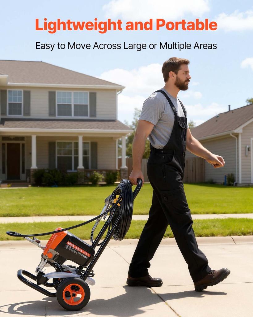 Stand Airless Paint Sprayer, 900W, 3300PSI High Pressure Airless Sprayer with Cart, Cleaning Brush, Hose, Extension Rod, Nozzles, Electric Spray Paint