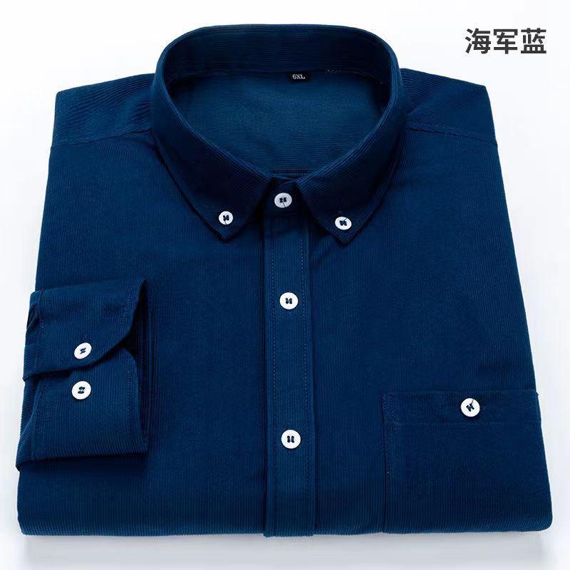 New Spring and Autumn Fashion Versatile Casual Loose Oversized Real Pocket Corduroy Fine Stripe Middle Youth Old Age Shirt