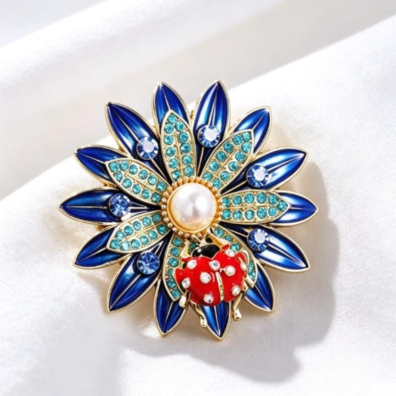 Crystal Sunflower Brooches For Women Unisex Lovely Ladybug And Flower Office Party Brooch Pin Gifts