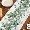 1PC Eucalyptus Leaves Spring Summer Linen Rectangular Table Runner Home Party Decor Green Plant Design