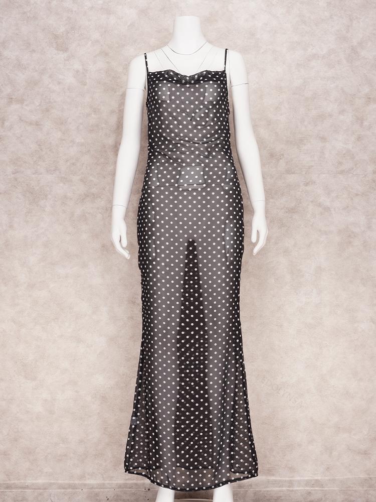 EDOLYNSA 2024 Black Fashion Polka Dots Sexy See Through Spaghetti Strap Beach Maxi Dress Women Summer Party Slip Dresses Swimsuit Cover Up