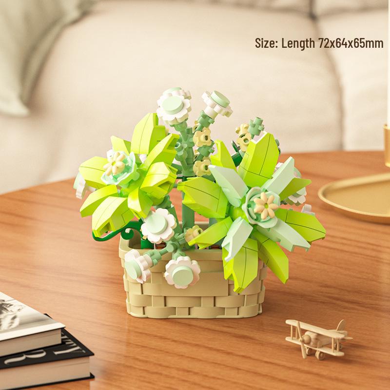 Sunflower Basket Building Blocks - Lego-Compatible Eternal Flower Pot Ornament and Educational Assembling Toy for Girls
