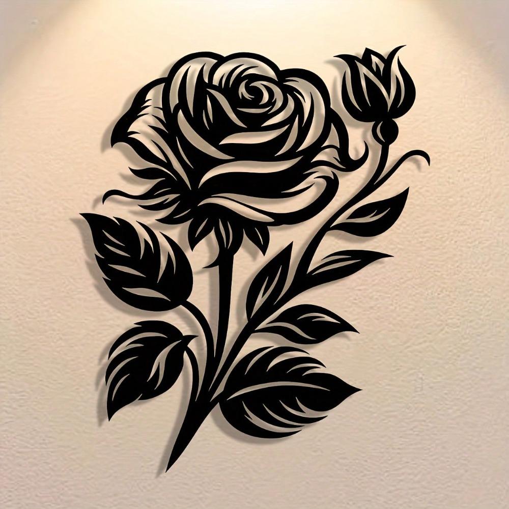 Black White Metal Rose Wall Art Iron Flower Decor for Home Office Cafe Gift