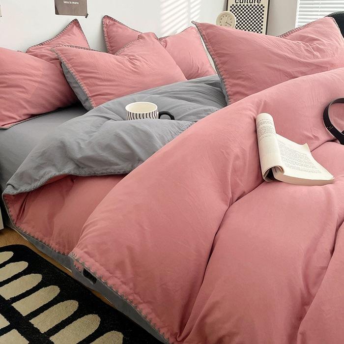 3pcs Simple Double Solid Color Quilt Cover and Pillowcases Nordic King Queen Size Bedding Set Soft Comfort Brushed Duvet Cover