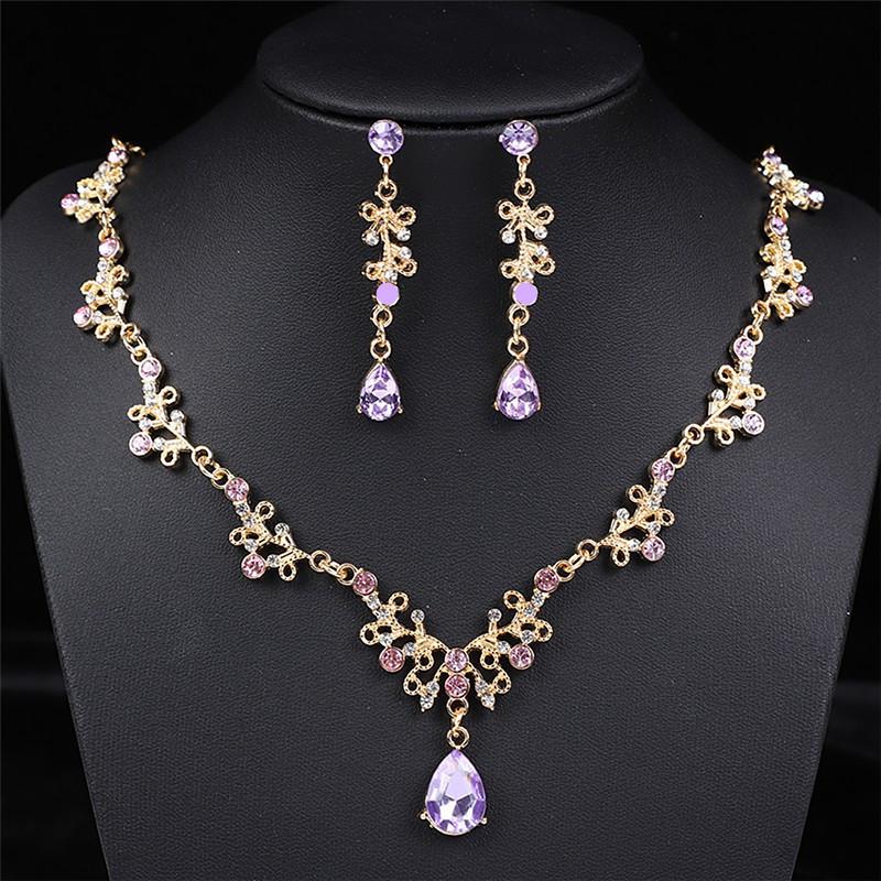 Korean Water Drop Zirconia Necklace & Earrings Set for Brides