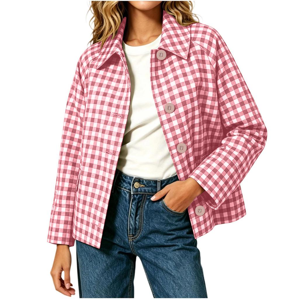 Women's Casual Fashion Plaid Long Sleeve Button Up Jacket for Everyday Wear