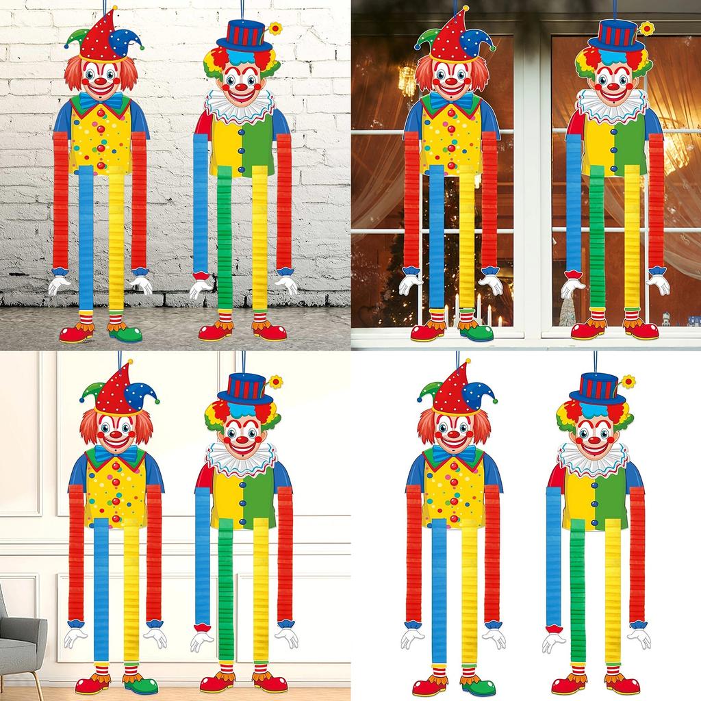 2Pcs Clown Figure Hanging Ornament Folding Paper Clown Decoration For Birthday Halloween Carnival Festival Decorations