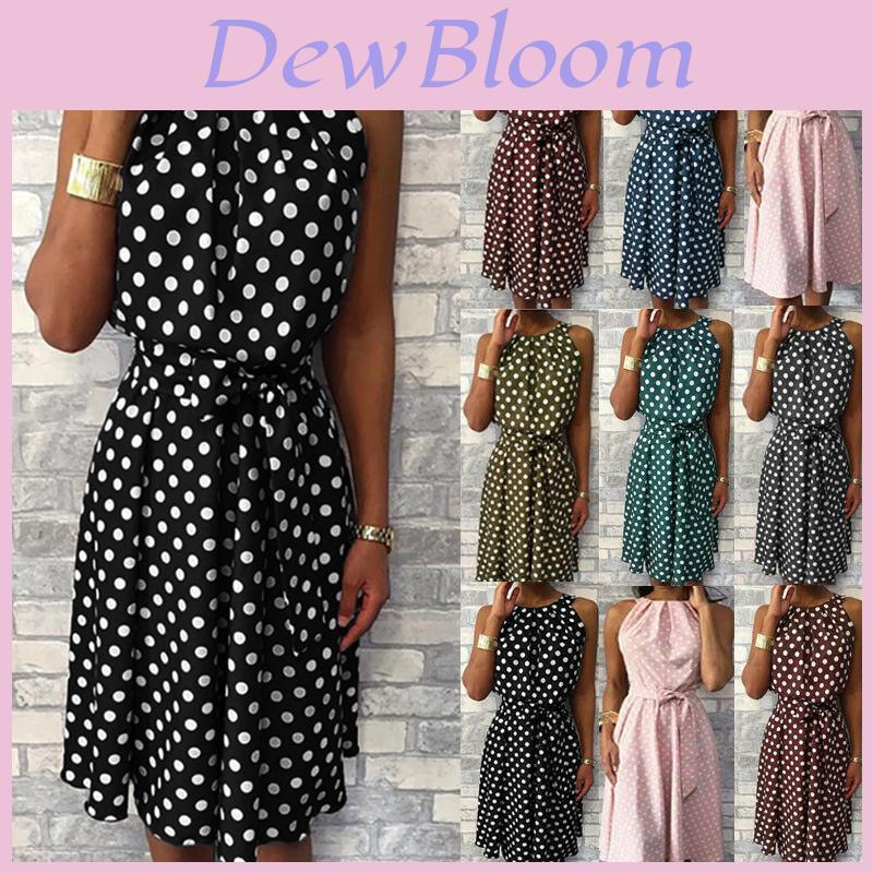 Trendy Plus Size Women's Sleeveless Polka Dot Midi Dress For Summer Celebrations