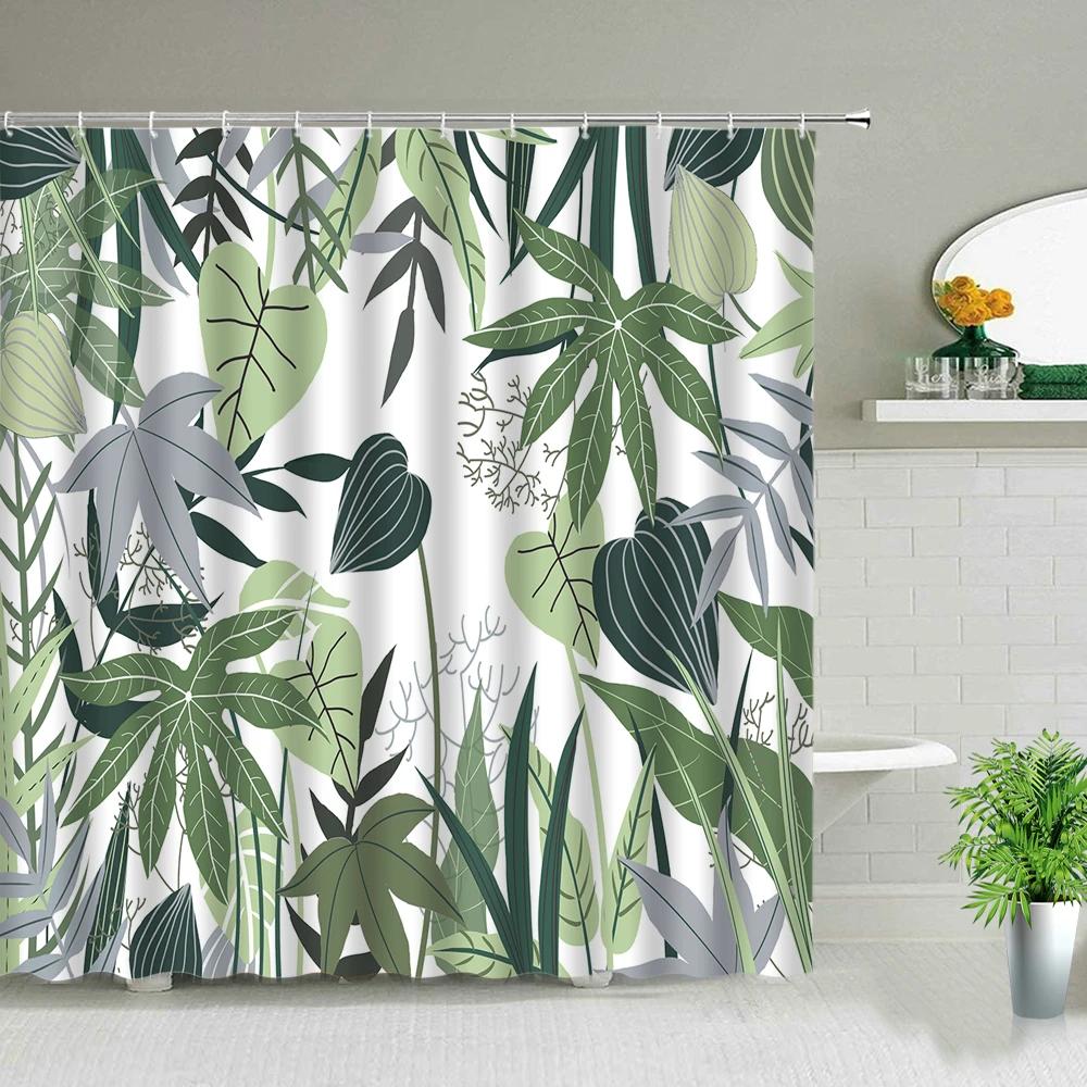 

Green Leaves Printing Shower Curtain Tropical Plants Monstera Natural Scenery Bathroom Curtains With Hooks Bathtub Decor Screens 35x70in-90x180cm