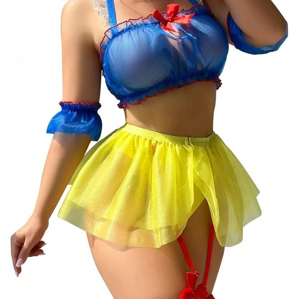 Sexy Lingerie Set Halter Maid Costume Sheer Uniform Five-Piece Role Play Lingerie for Women