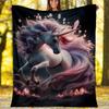 Dark Night Black Unicorn Fleece Blanket, Fantasy Horse Throw