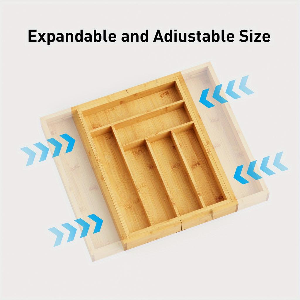 Versatile Bamboo Expandable Drawer Organizer for Cutlery, Adjustable Tray, Wooden Drawer Dividers for Organizing Silverware,