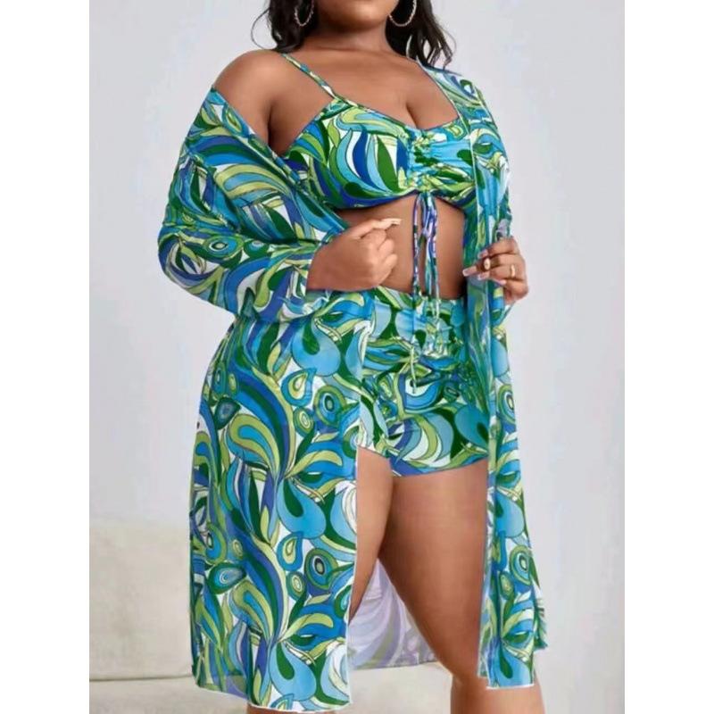 New three-piece fattened swimsuit women's long blouse high waist boxers women's swimsuit swimsuit beach