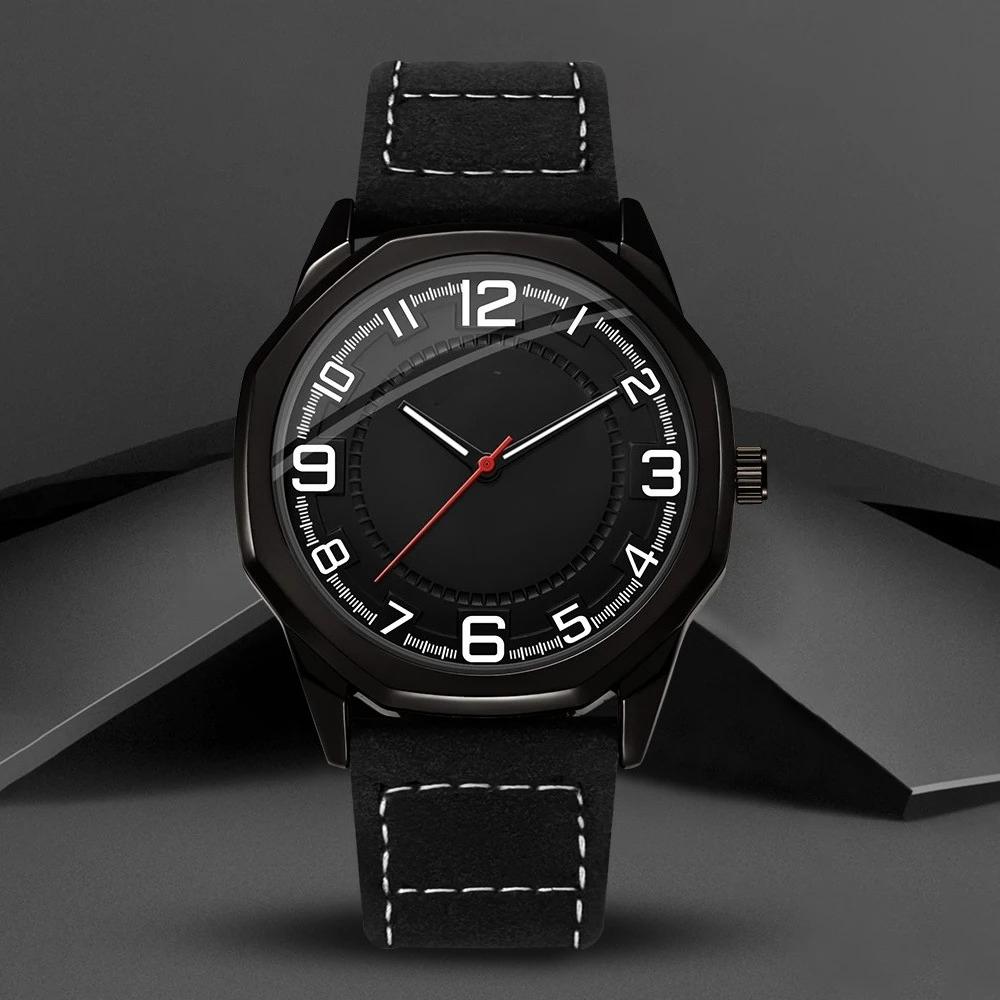 

Men Quartz Watch Simple Business PU Leather Belt Quartz Watch Sports Wristwatch чорний
