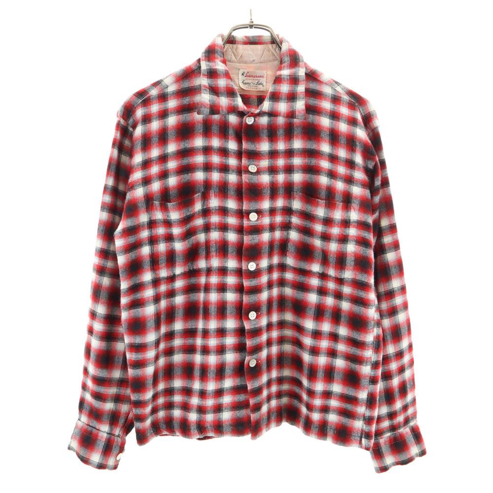 Game and Lake 50s 60s Open collar Vintage box silhouette Ombre Check Pattern Long sleeve Flannel shirt Men's Used