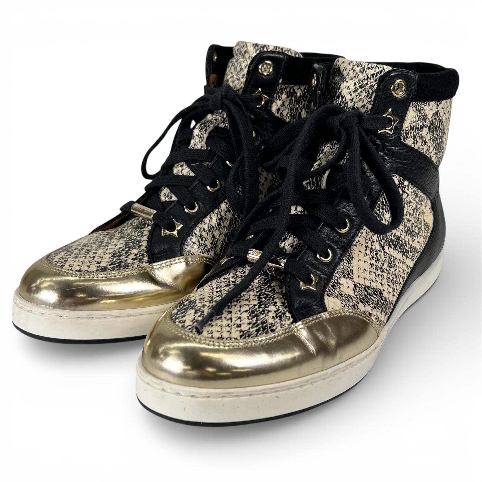

Great JIMMY CHOO High cut sneakers Python Pattern gold leather Women 36 Used