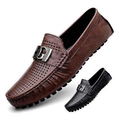 Men's Shoes Summer Doudou Shoes Men's Genuine Leather Hollow Hole Sandals Korean Version Fashion Men's Shoes Breathable Punching Casual Leather Shoes