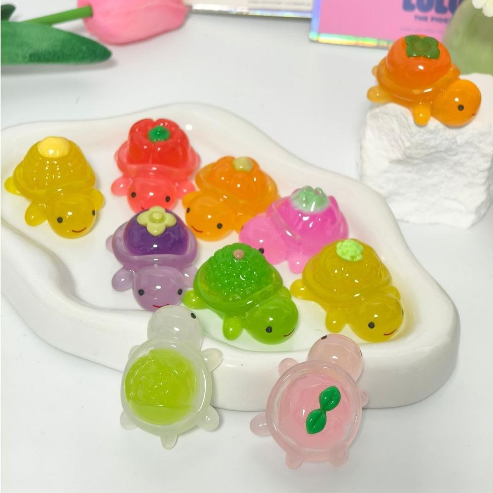 10pcs Set Creative Cartoon Mini Turtle Glow-in-the-dark Resin Figurines Toy Colorful Cute Design Desktop Ornament Home Decor