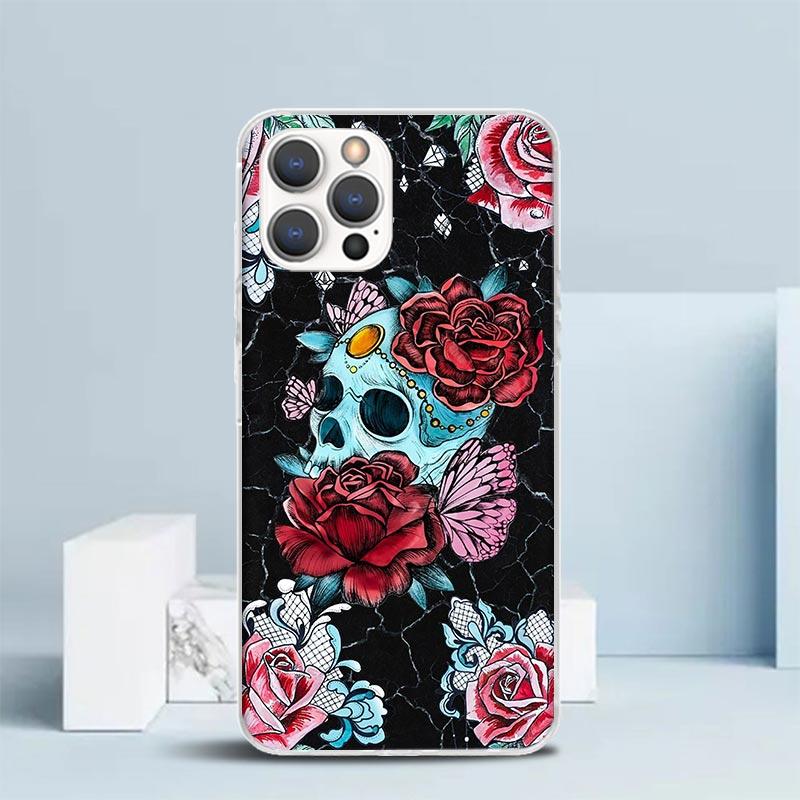 Human Skeleton Red Rose Phone Case For IPhone 16 17 Air 16E 15 14 Plus 13 Mini 12 11 Pro Max 7 8 + SE 2020 Soft TPU Back Cover 1