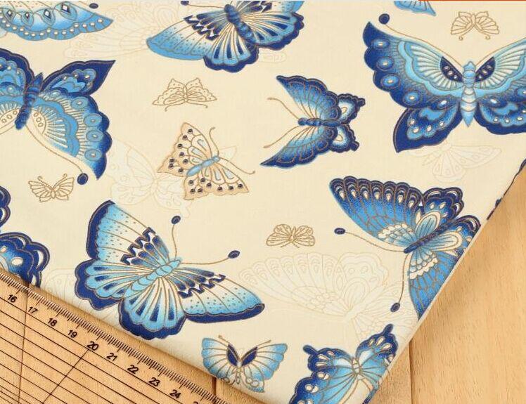 Butterfly Gold Stamped Japanese Cotton Fabric for Cheongsam and Hanfu