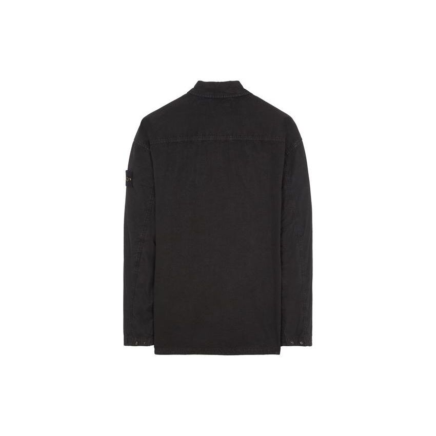 Stone Island Solid Color Polo Collar Long Sleeve Shirt Men shirts Black 7915112WN-V0129