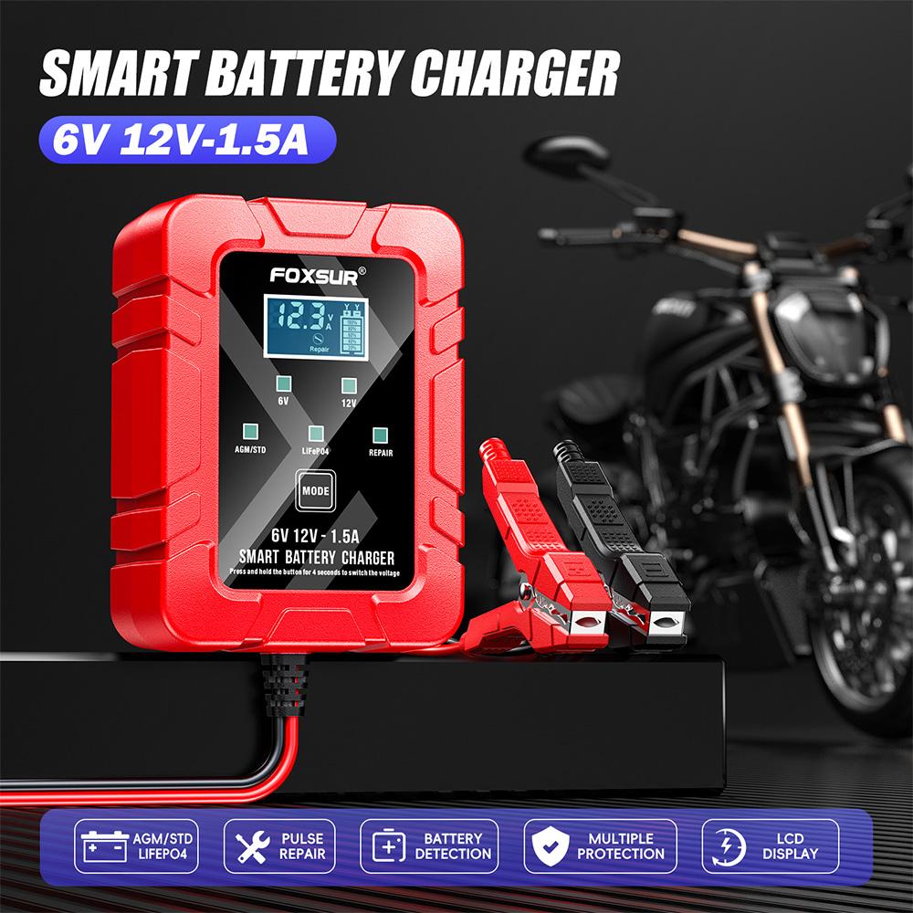 6V 12V 1.5A Automatic Smart Trickle Battery Charger Maintain Motorcycle Battery for Lead-acid GEL AGM SUV Boat for Honda