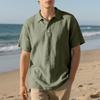 Men's Summer Half-Button Lapel Solid Color Loose Breathable Casual Short Sleeve Shirt