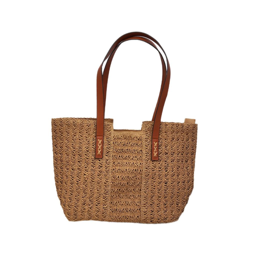 Summer Straw Bag Seaside Vacation Beach Woven Bag Large Capacity Shoulder Tote Bag