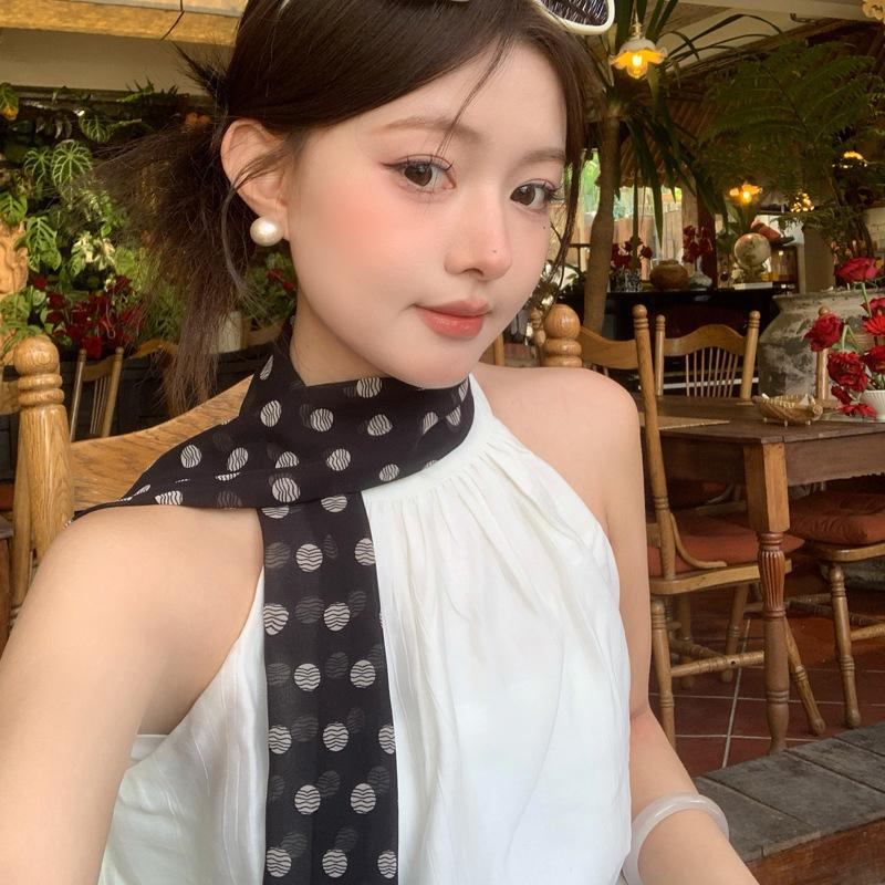 new Korean version ins chiffon polka dot long scarf women's printed high-end versatile accessory scarf neck scarf