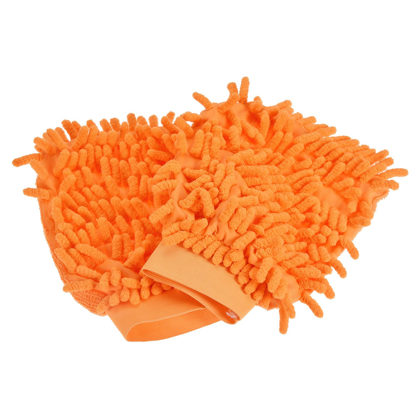 

Микрофибровые шенилловые варежки Многоразовые перчатки для чистки без царапин Губка для мытья для дома кухни Набор из 2 штук оранжевый