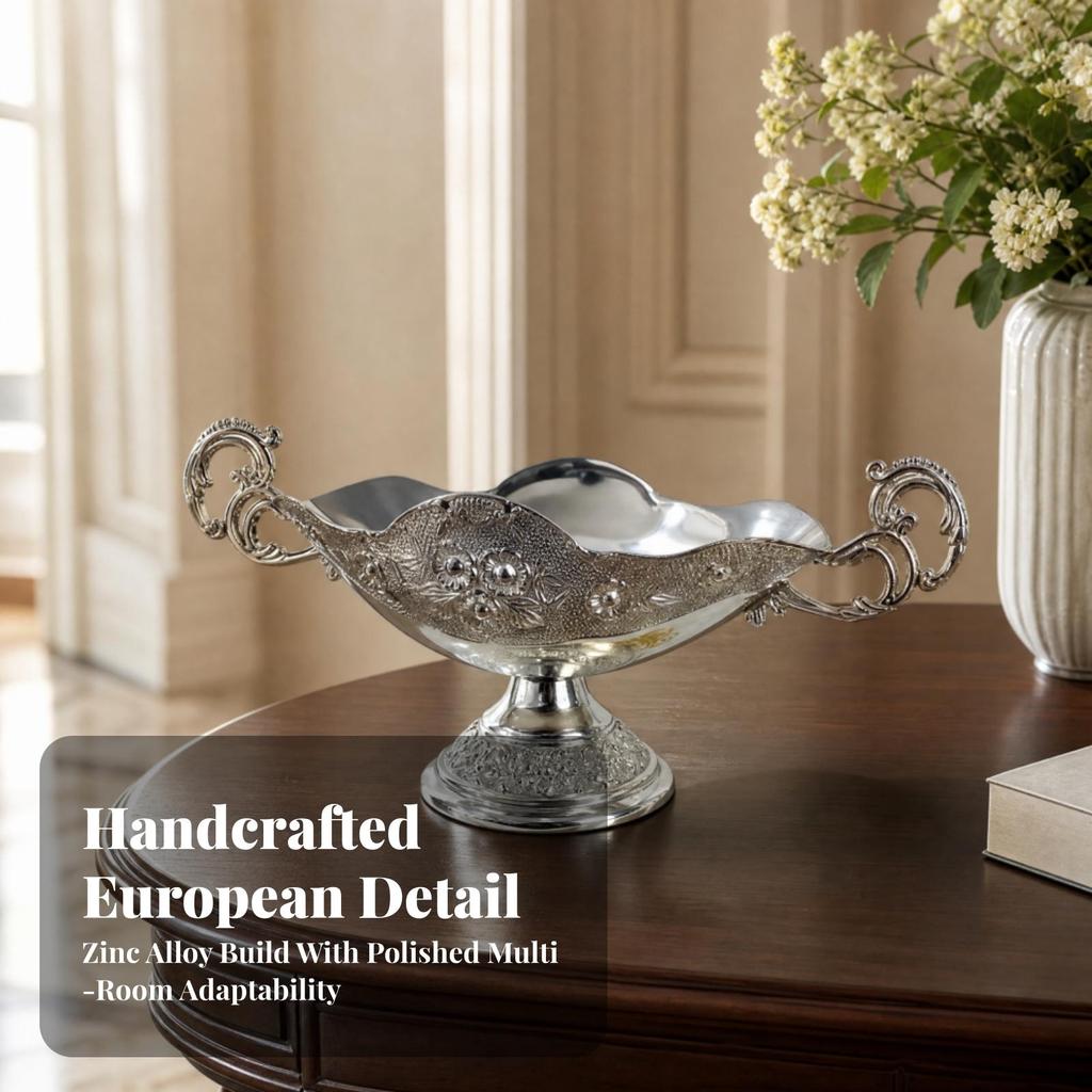Fruit Bowl with Handles Embossed Pedestal Stylish for Dining Table