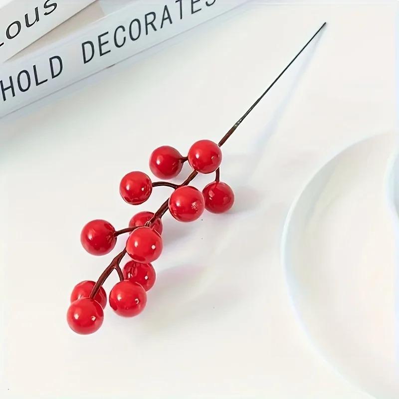 Artificial Berries Christmas Decoration Red Berry Branches for Xmas Tree Party Home Table Ornaments Red Fruit Wreath DIY Gift