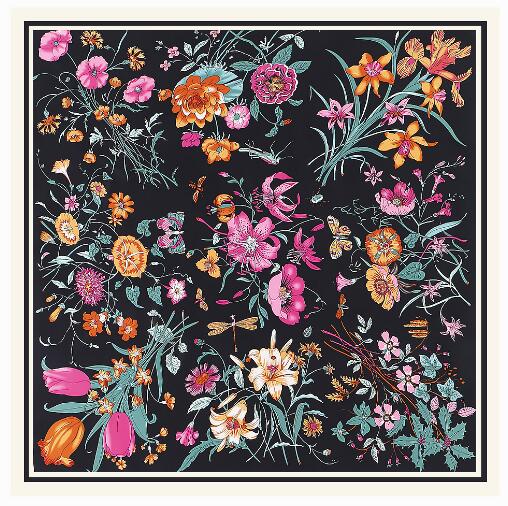 130cm*130cm High Quality Luxury Brand Large Square Scarves Twill Shawls Hanako Flower Print Silk Scarf For Women Headband