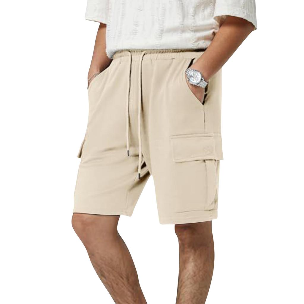 Men Casual Relaxed Fit Drawstring Waist Shorts with Multiple Pockets for Sports and Activities Lightweight Material