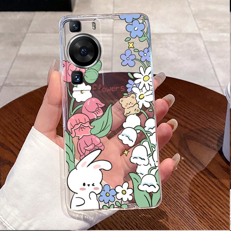 For Huawei P60 Pro Casing Transparent Ultra-thin Clear TPU Silicone Soft Phone Case Luxury Cute Love Rabbit Funny Pattern Cover