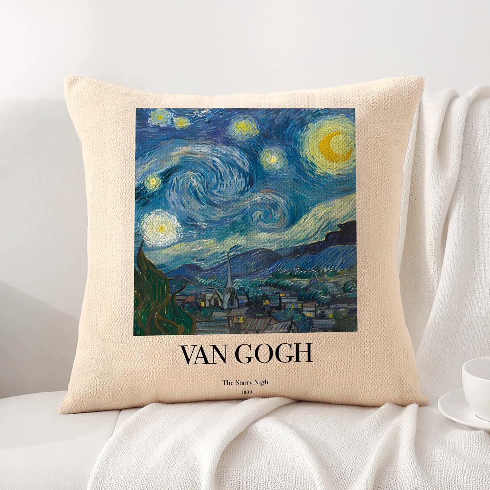 Van GGogh Art Cushion Cover Natural Linen Organic Fabric DoubleSided Printing Sofa Home Decor Breathable Bed Pillow