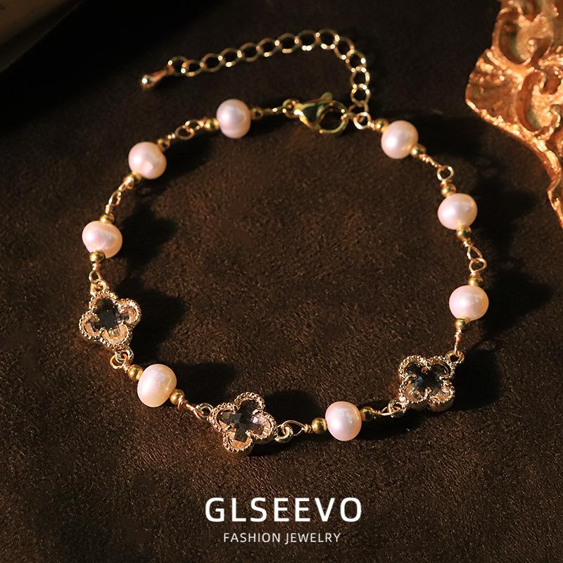Natürliche Perle Vierblättriges Kleeblatt Wolframperlen Damen Leichter Luxus Elegant All-Match High-End Armband Schmuck