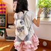 Cute Bowknot Plush Rabbit Backpack Realistic Long Fur Bunny Doll Cartoon Stuffed Animal Bag