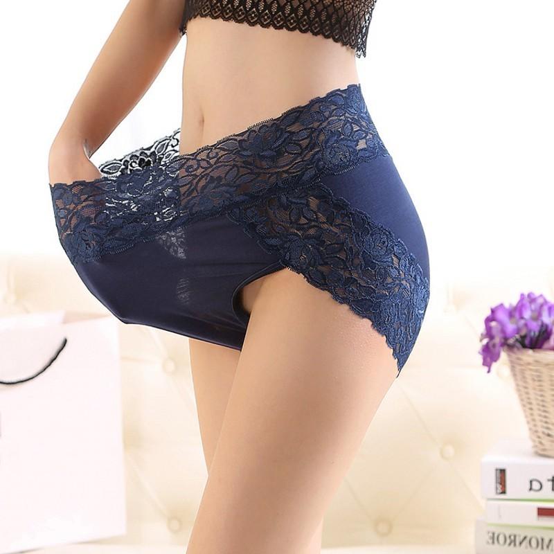Large Size M-3XL Modal Panties High Waist Women Sexy Lace Underpants Female Briefs Underwear 11 Colors