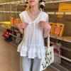 Summer Women's New Japanese Fashion Casual Pure Desire Style Lace Splicing Lace-up Doll Shirt Sleeveless Vest Top