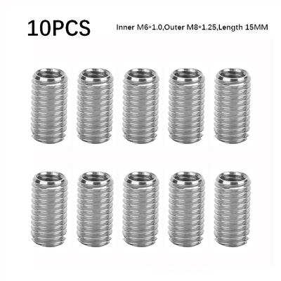10 Stück Gewindeeinsätze Innen M6X1.0 Außen M8X1.25 Länge 15MM Mutter mit Innen- und Außengewinde