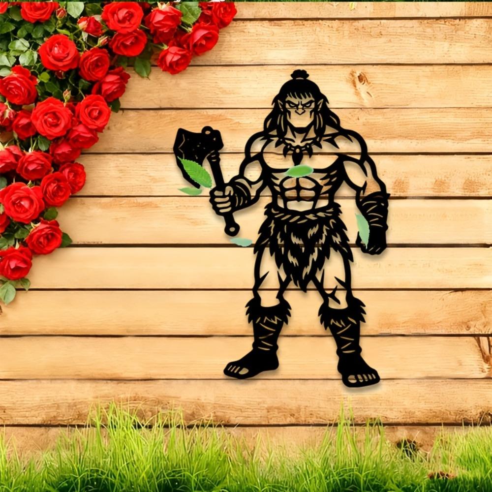 2D Barbarian Warrior Metal Wall Art, Nordic Iron Sculpture for Game Room, Living Room Decor, Man Cave, Office, Bar, Gym Battle Theme