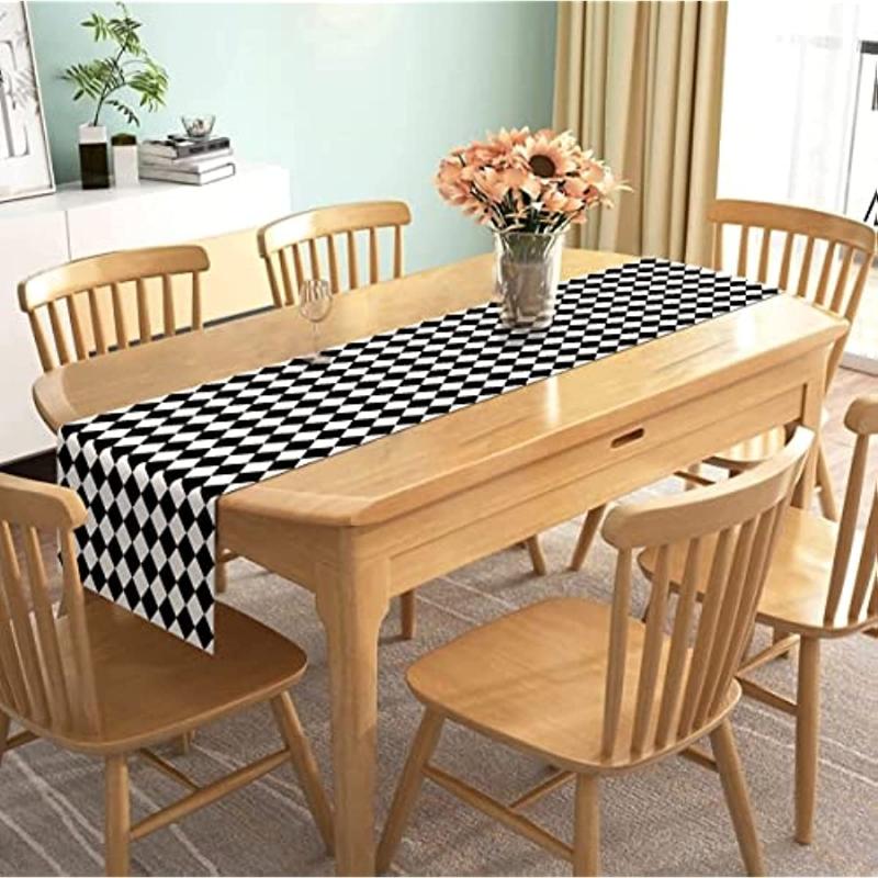 Linen Black And White Plaid Table Flags Tea Themed Party Decorations Picnic Holiday Plaid Table Cover For Kitchen Dining Room