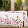 Spring Pink Rose Flowers Linen Tablecloth Wedding Party Decor Seasonal Floral Butterfly Table Cloths Mother'S Day Decorations