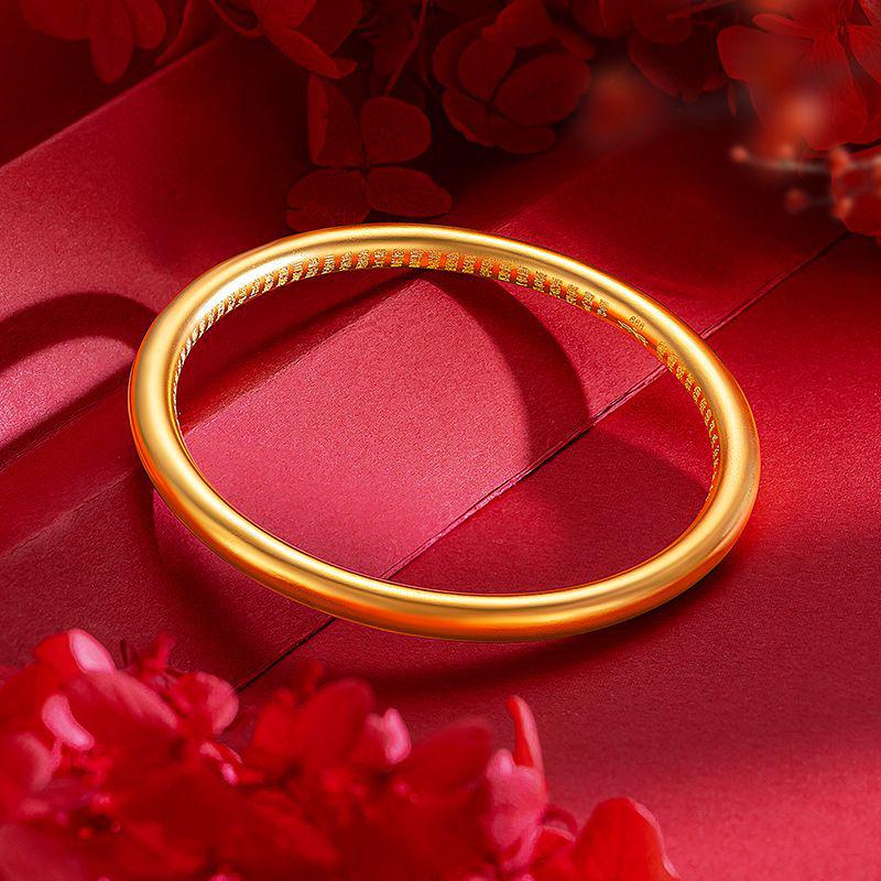 Аутентичный китайский золотой браслет с сердцевиной лотоса - Стиль Чжоу Цзя с сотней благословений 5N Lotus Core Bangle [33.2g]