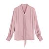 Satin Elegant Chic Ribbon Collar Long Sleeve Office Lady Shirt Spring Korean Fashion Simple Loose Solid Blouse Top Women Blusas