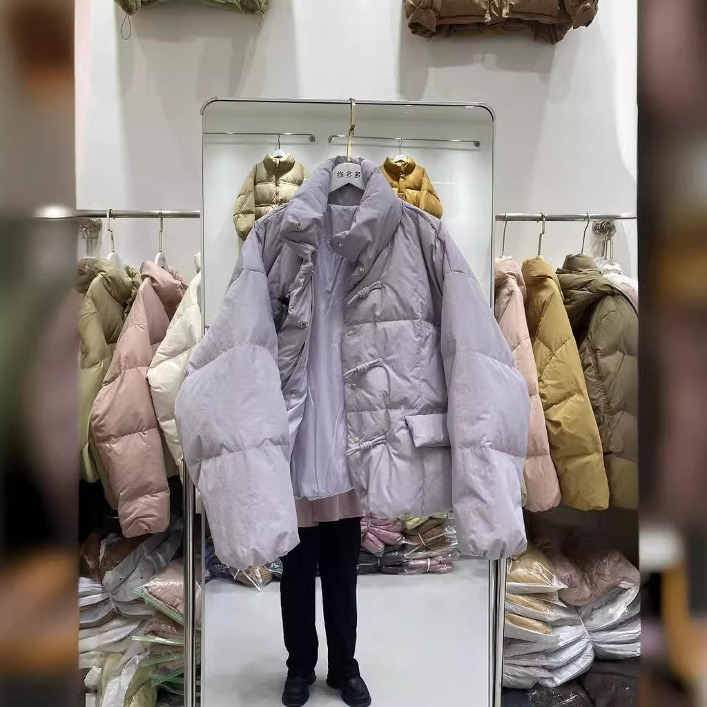 Short horn buckle down jacket women's new white duck down bread jacket stand-up collar loose winter coat