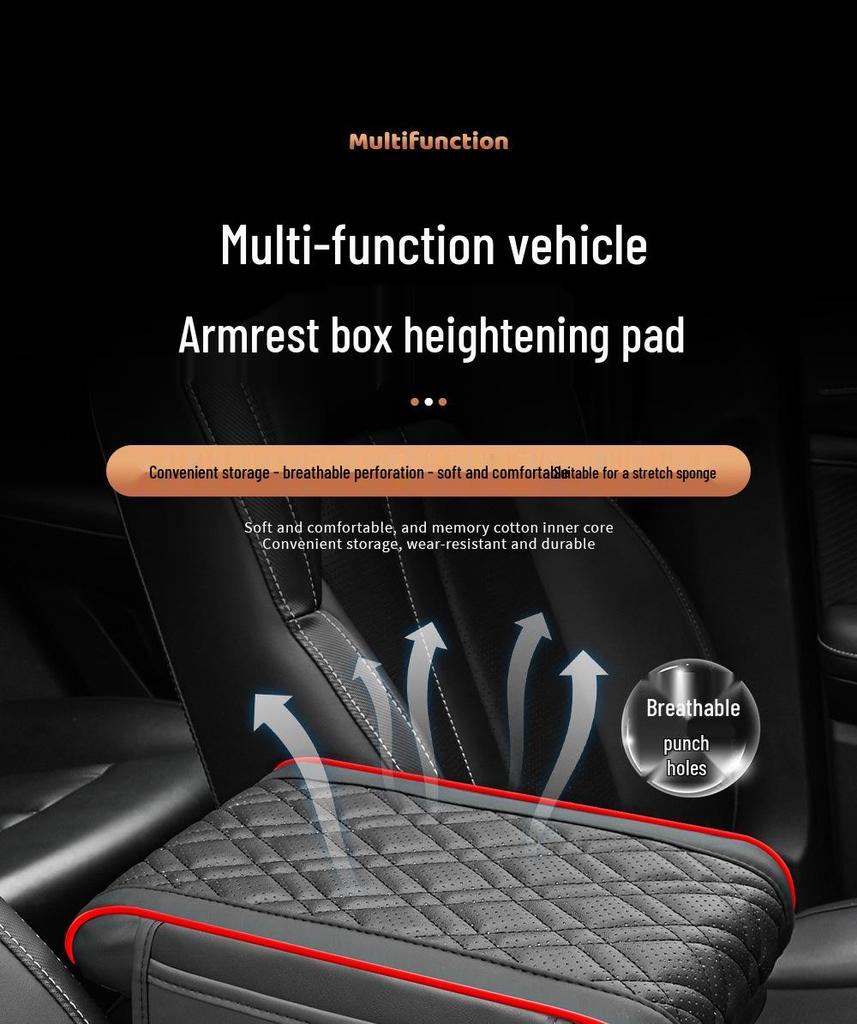 Breathable Car Armrest Heightening Pad with Multifunctional Storage and Protective Cover