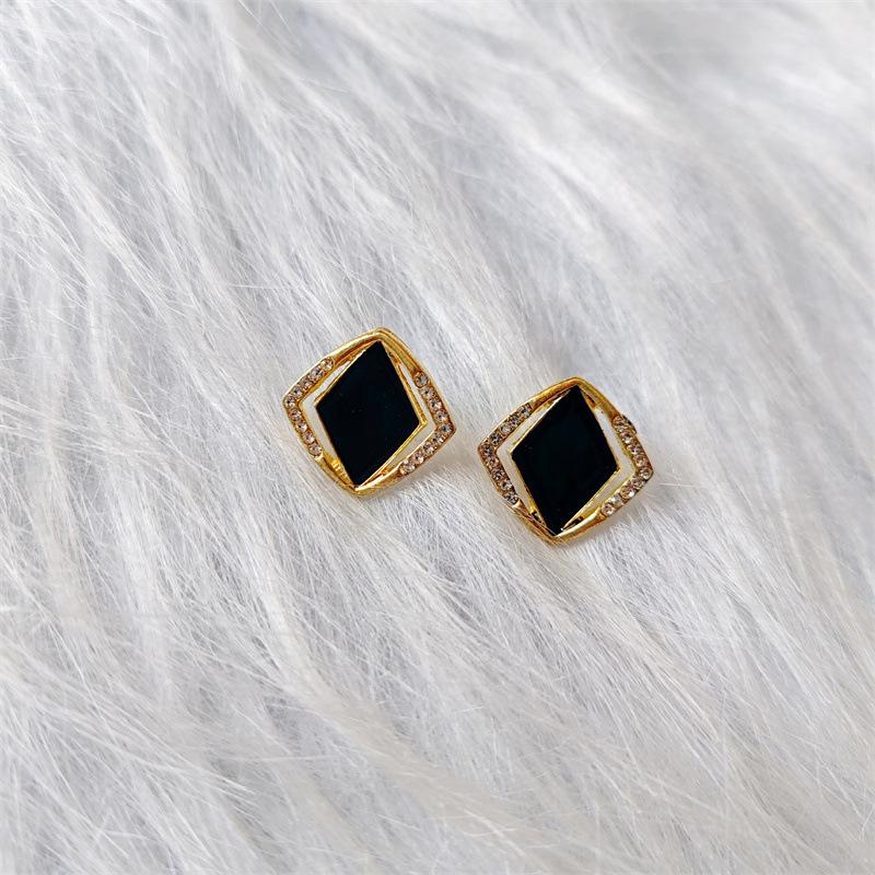 Elegant Black Square Crystal Stud Earrings for Women